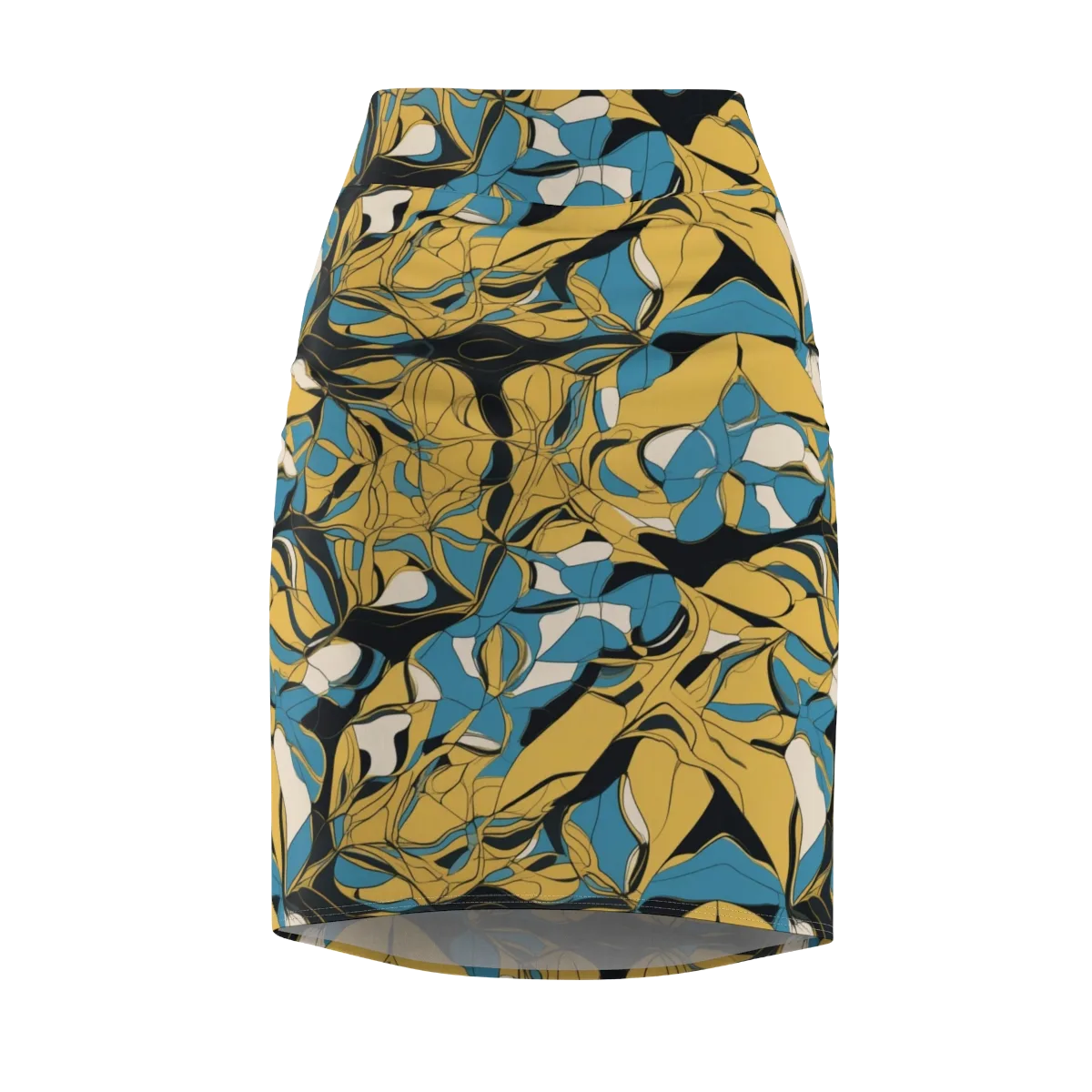 Cobalt Petal Drift on Pencil Skirt — Front