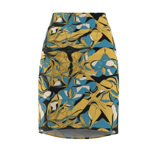 Cobalt Petal Drift on a Pencil Skirt