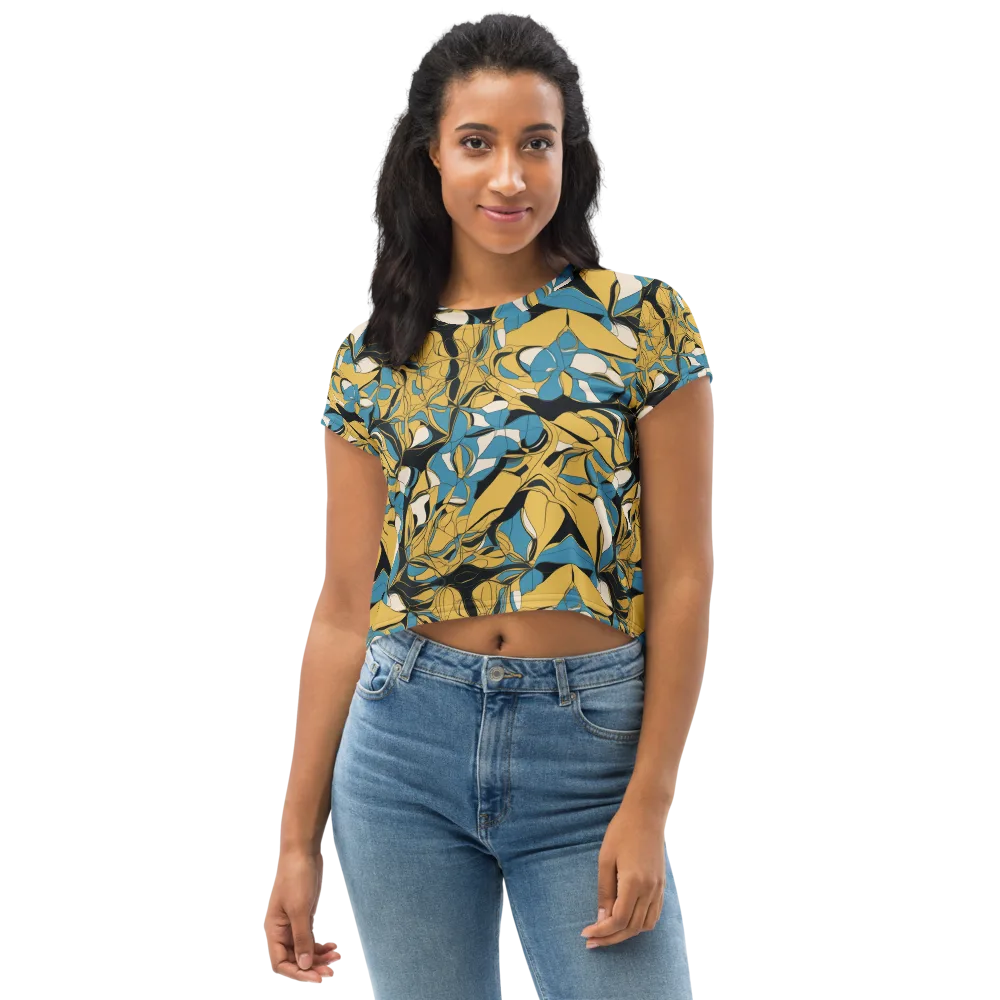 Cobalt Petal Drift on Crop Tee — Front