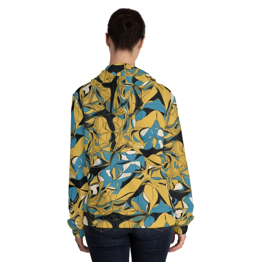 Cobalt Petal Drift on Women's Full-Zip Hoodie — Back On Person