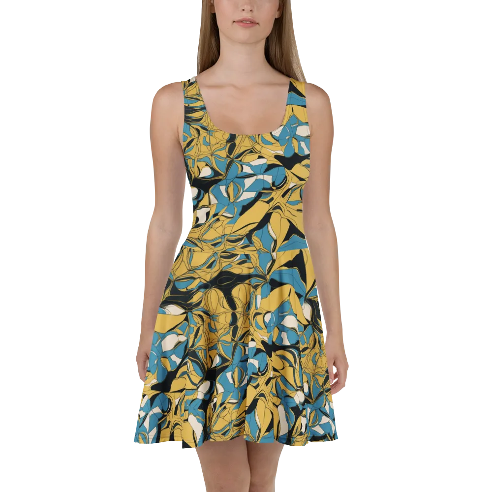 Cobalt Petal Drift on Skater Dress — Front