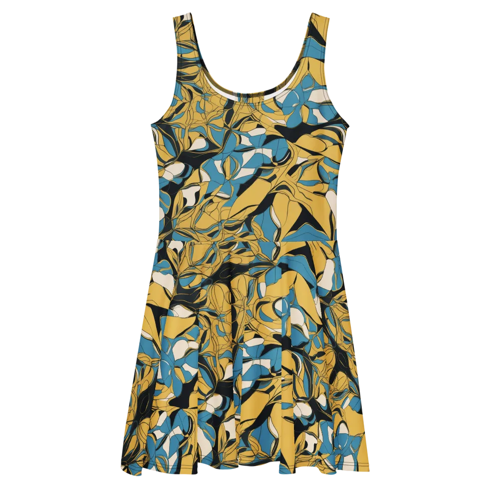 Cobalt Petal Drift on Skater Dress — Front