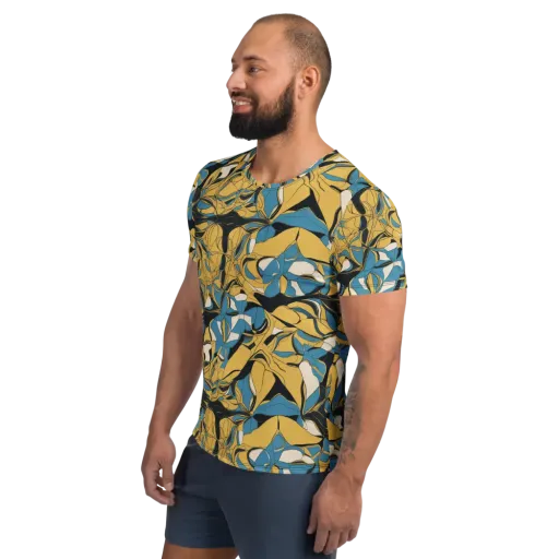 Cobalt Petal Drift on a Men's Athletic T-Shirt