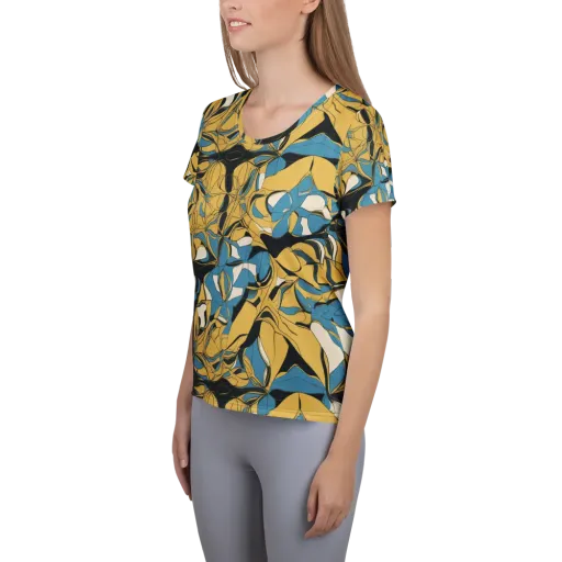 Cobalt Petal Drift on a Women's Athletic T-Shirt