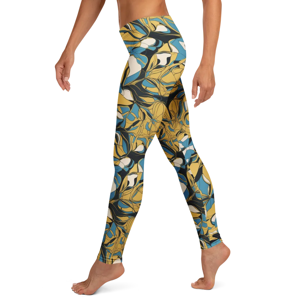 Cobalt Petal Drift on Leggings — Left