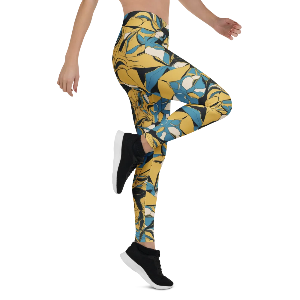 Cobalt Petal Drift on Leggings — Right