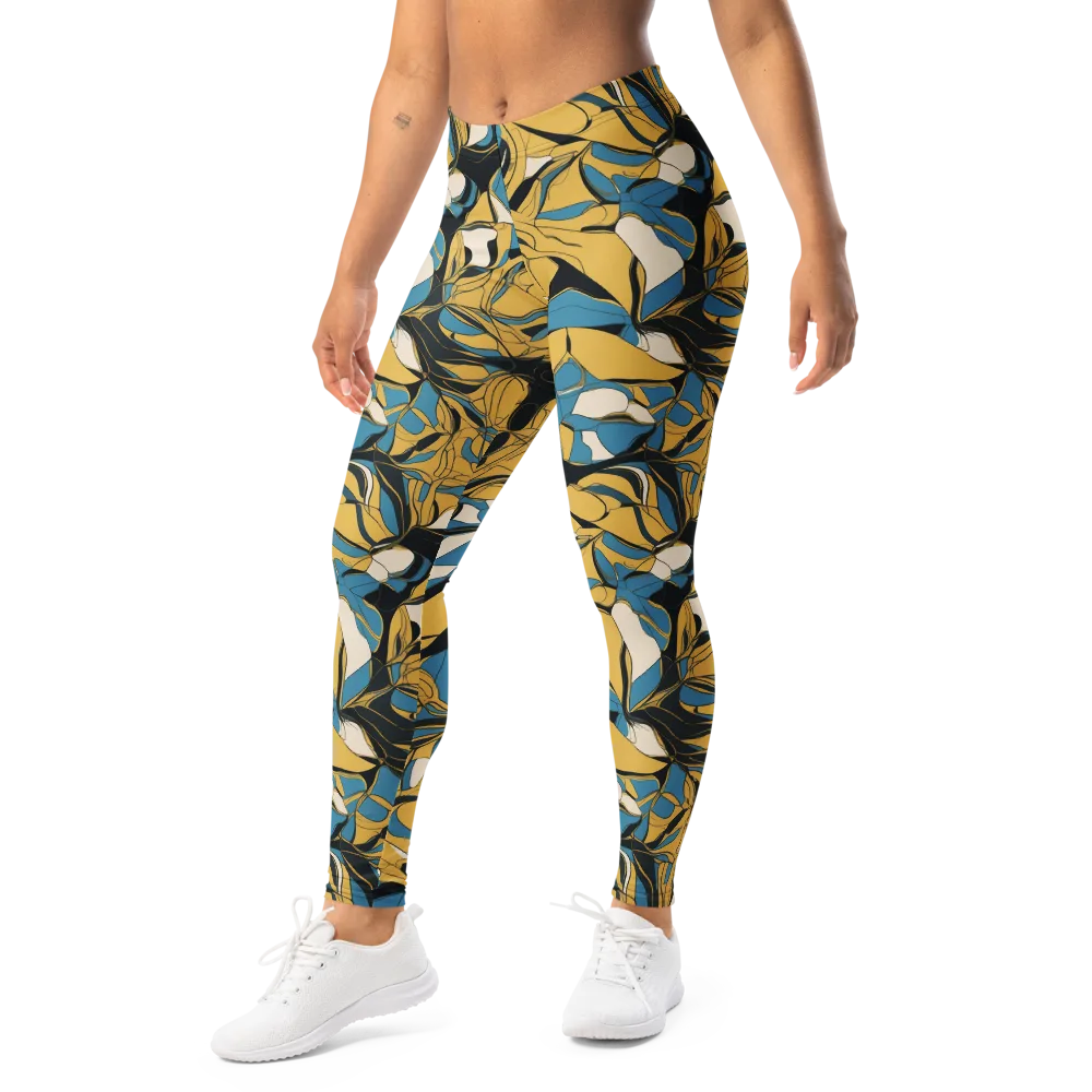 Cobalt Petal Drift on Leggings — Left Front