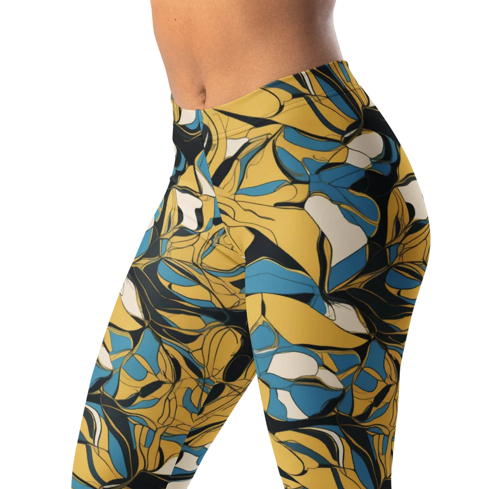 Cobalt Petal Drift on Leggings — Left Front