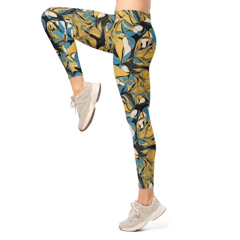Cobalt Petal Drift on Leggings — Left