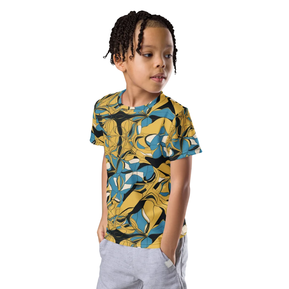 Cobalt Petal Drift on Kids Crew Neck T-Shirt — Left Front