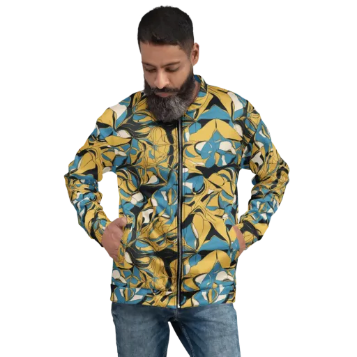 Cobalt Petal Drift on a Bomber Jacket