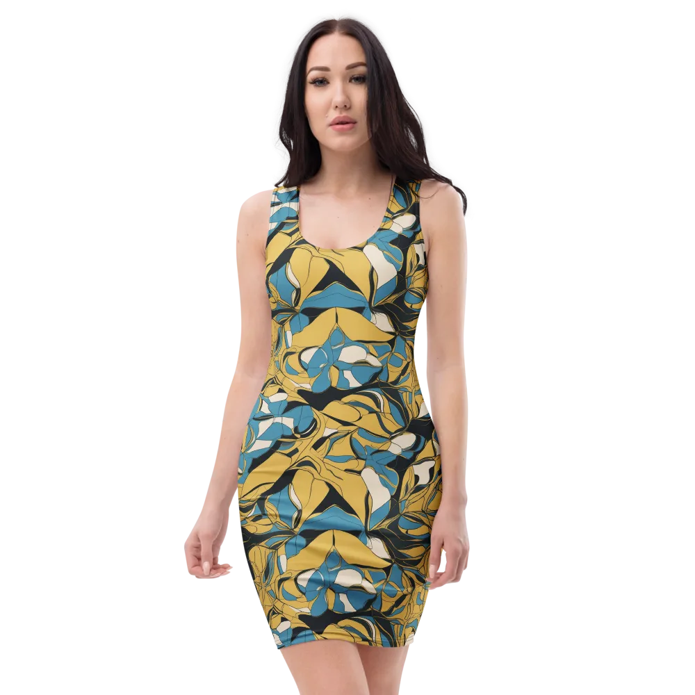 Cobalt Petal Drift on Bodycon Dress — Front
