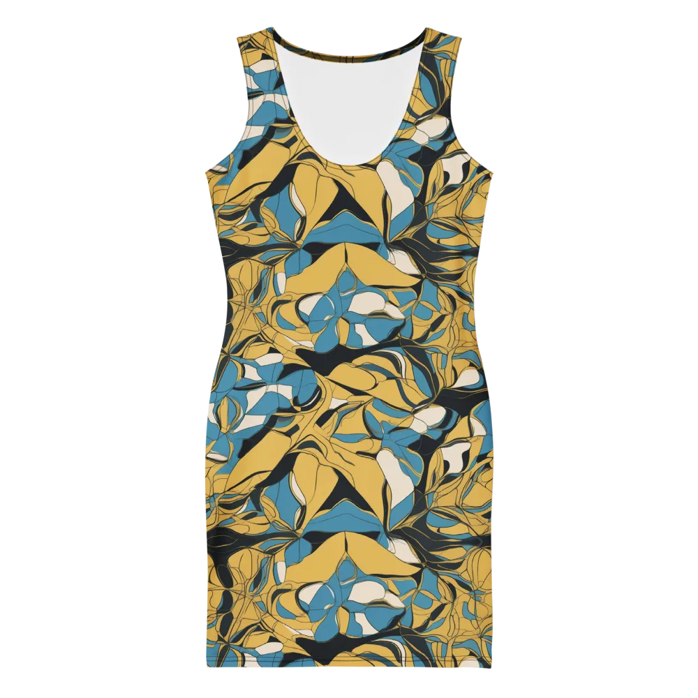 Cobalt Petal Drift on Bodycon Dress — Front