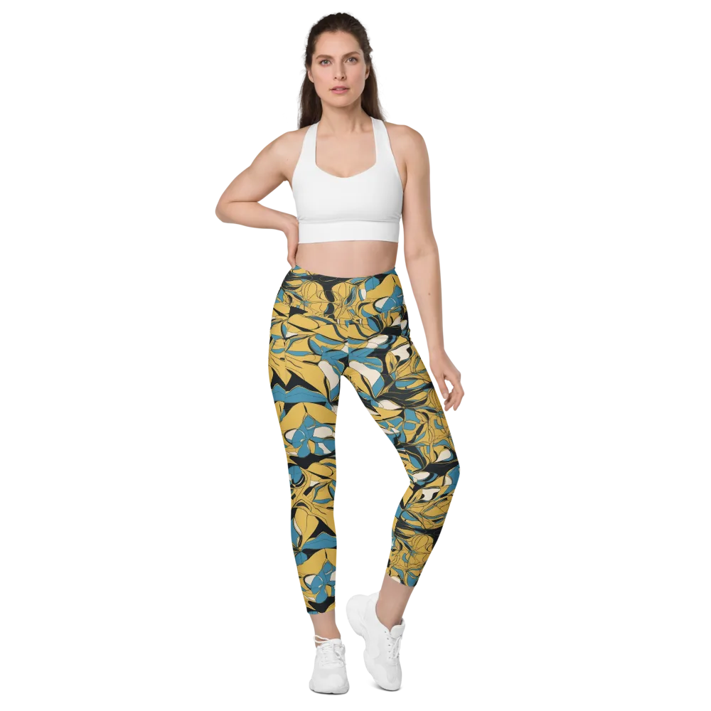 Cobalt Petal Drift on Leggings with Pockets — Front