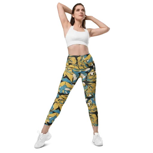 Cobalt Petal Drift on a Leggings with Pockets