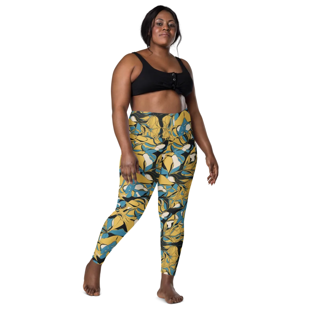 Cobalt Petal Drift on Leggings with Pockets — Front