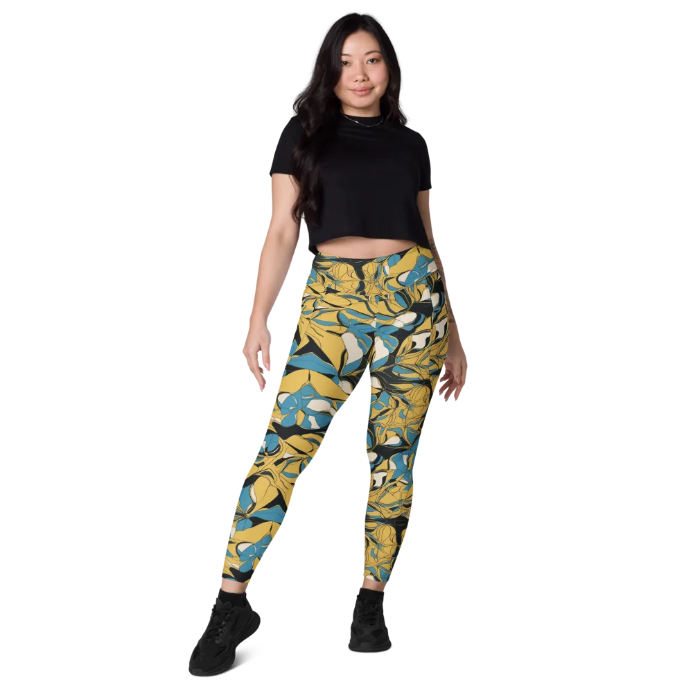 Cobalt Petal Drift on Leggings with Pockets — Front