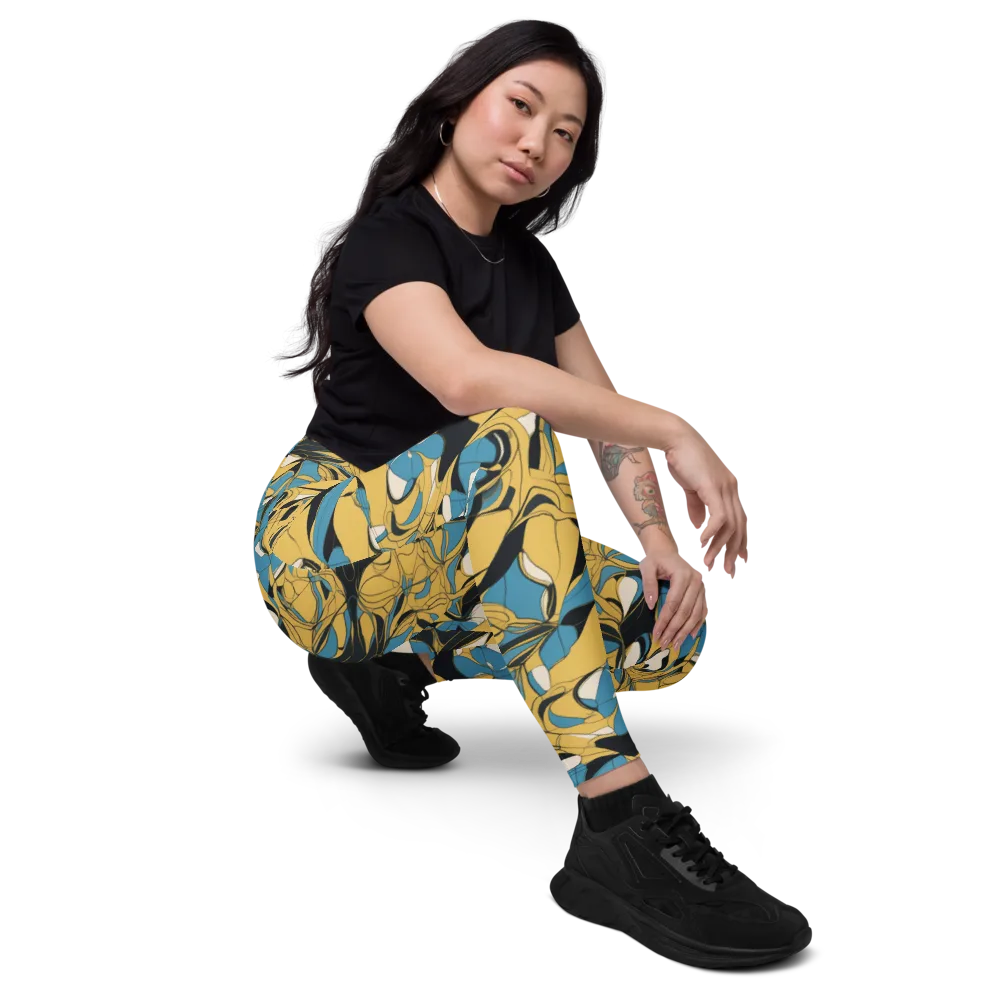 Cobalt Petal Drift on Leggings with Pockets — Right Front