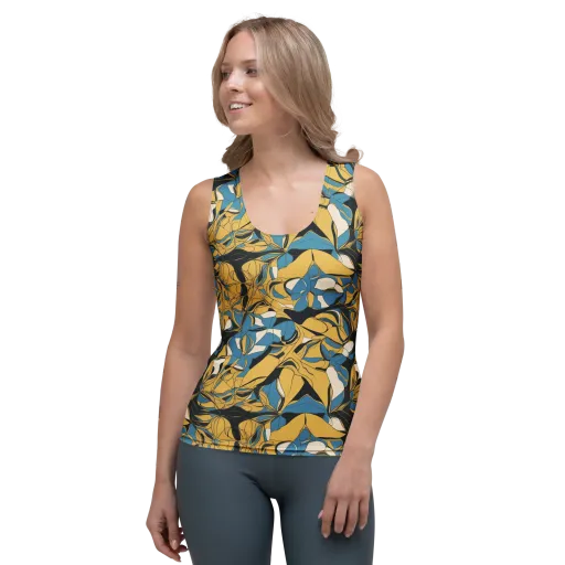 Cobalt Petal Drift on a Women's Tank Top