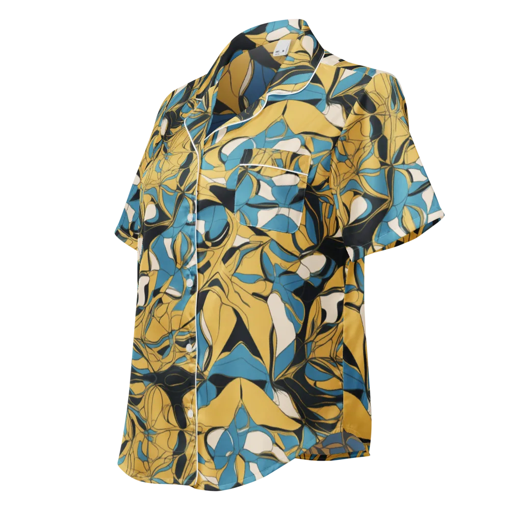 Cobalt Petal Drift on Women's Short Sleeve Pajama Top — Left Front