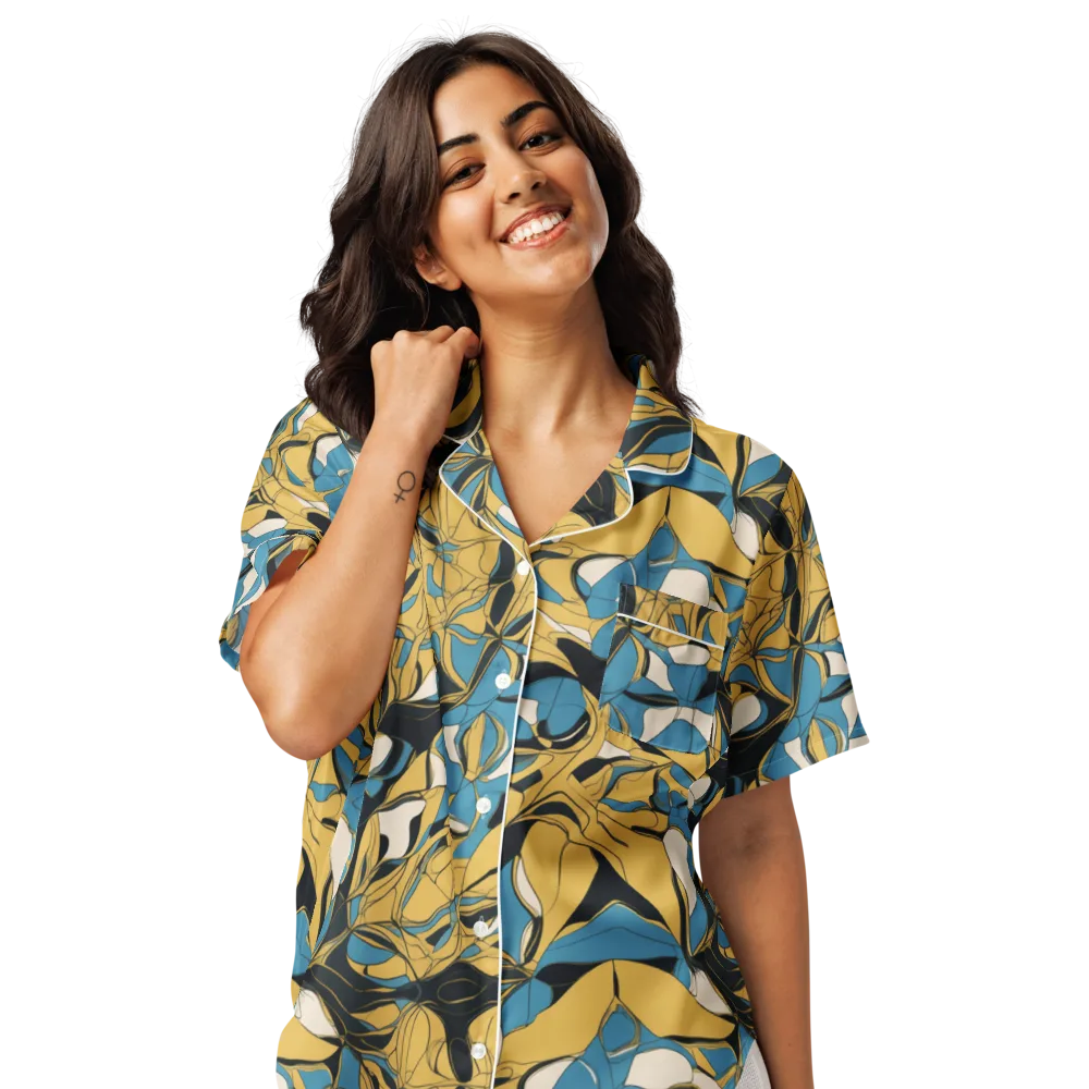 Cobalt Petal Drift on Women's Short Sleeve Pajama Top — Front