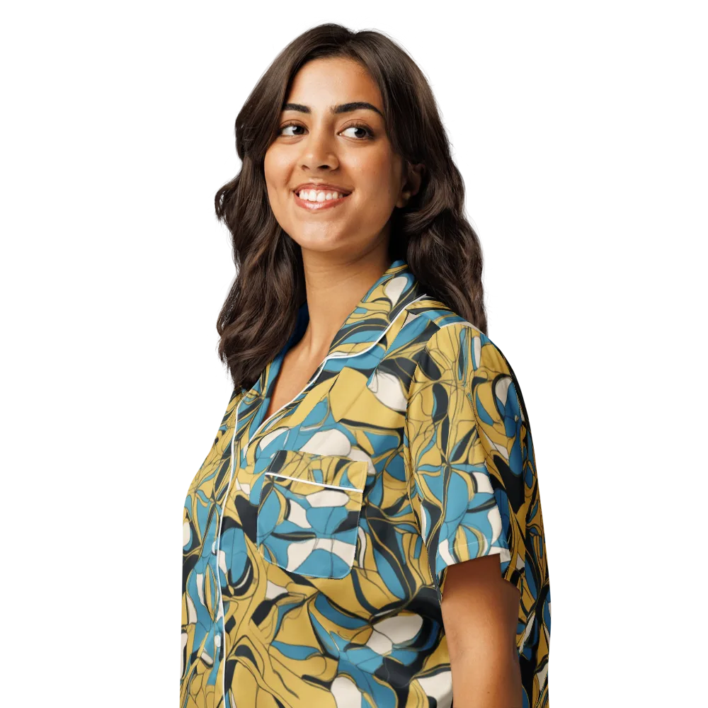 Cobalt Petal Drift on Women's Short Sleeve Pajama Top — Left Front
