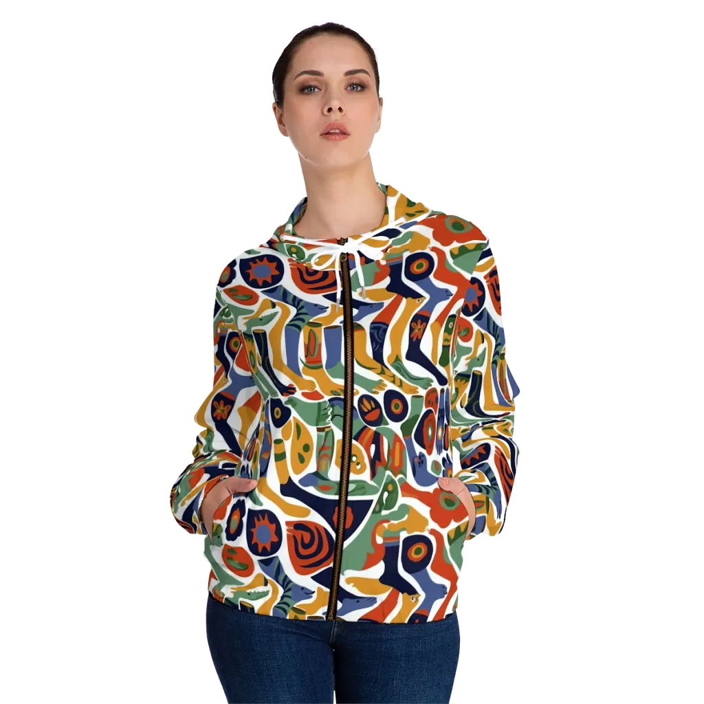 Menagerie Moderne on Women's Full-Zip Hoodie — Front On Person