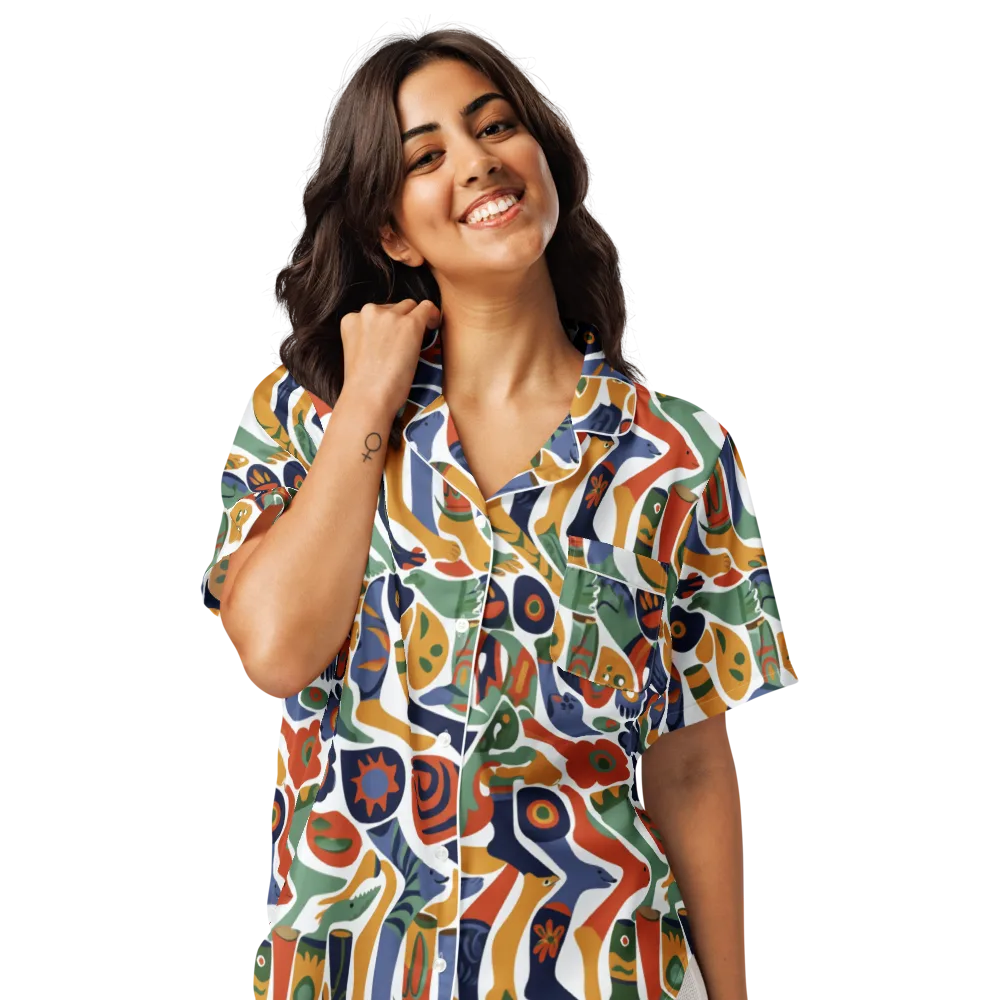 Menagerie Moderne on Women's Short Sleeve Pajama Top — Front