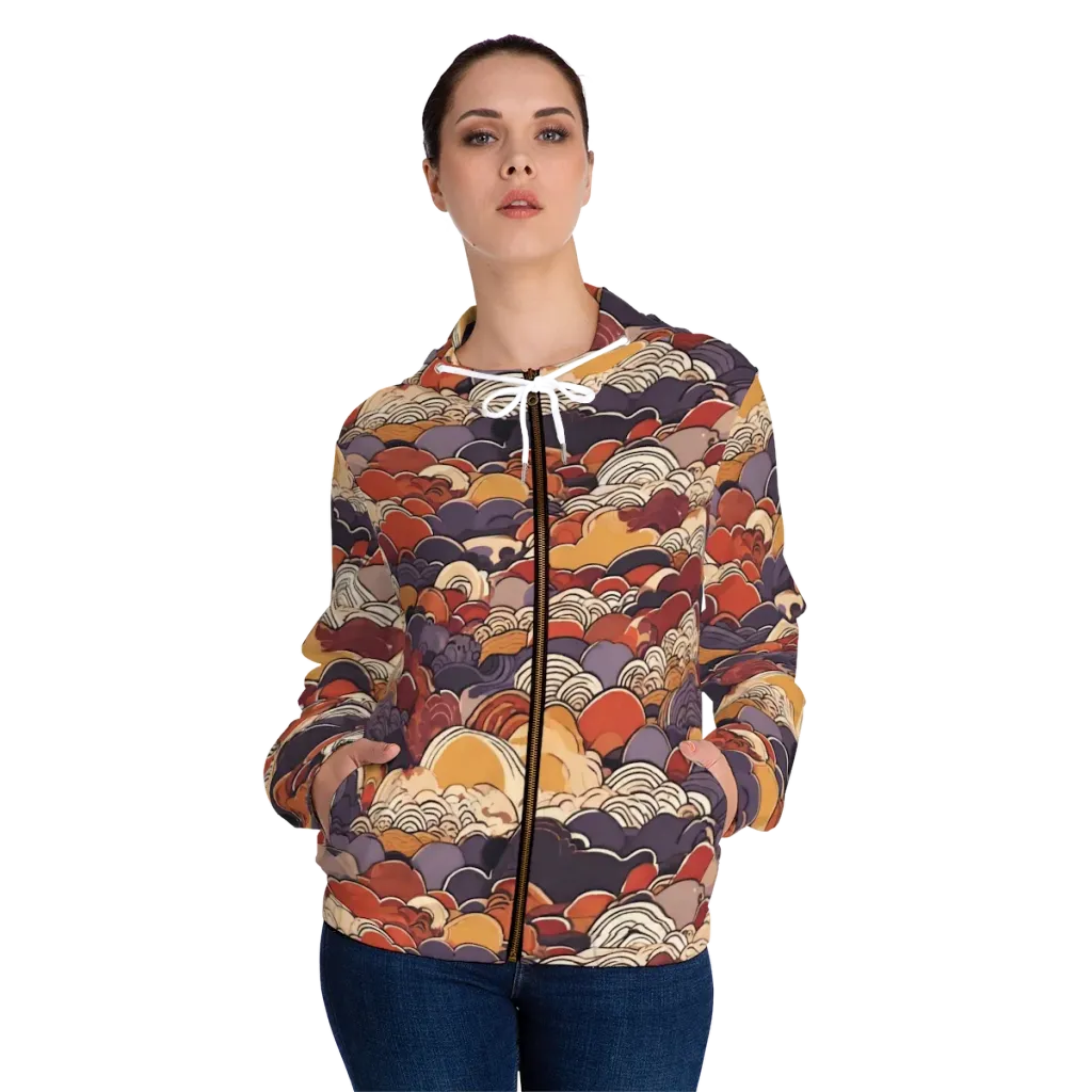 Autumn Wavecrest on Women's Full-Zip Hoodie — Front On Person