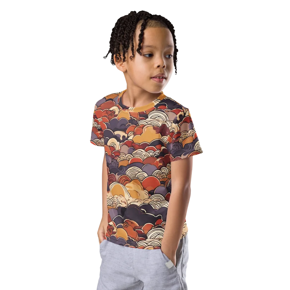 Autumn Wavecrest on Kids Crew Neck T-Shirt — Left Front