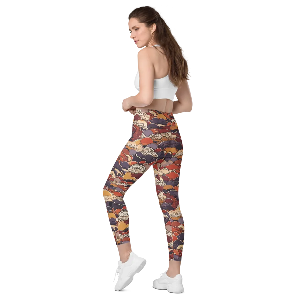 Autumn Wavecrest on Leggings with Pockets — Left Back