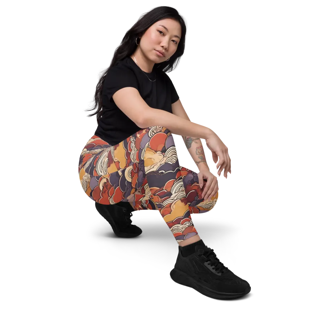 Autumn Wavecrest on Leggings with Pockets — Right Front