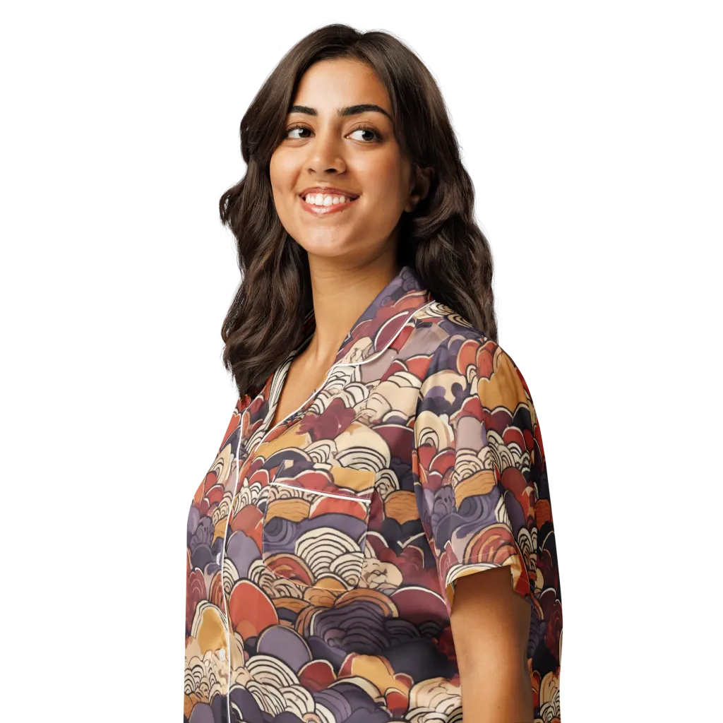 Autumn Wavecrest on Women's Short Sleeve Pajama Top — Left Front