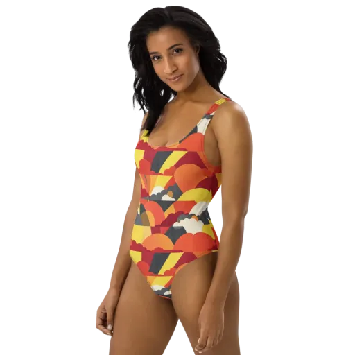Solar Cloud Parade on a One-Piece Swimsuit