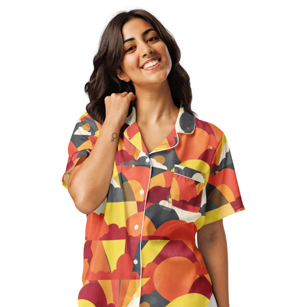 Solar Cloud Parade on Women's Short Sleeve Pajama Top — Front