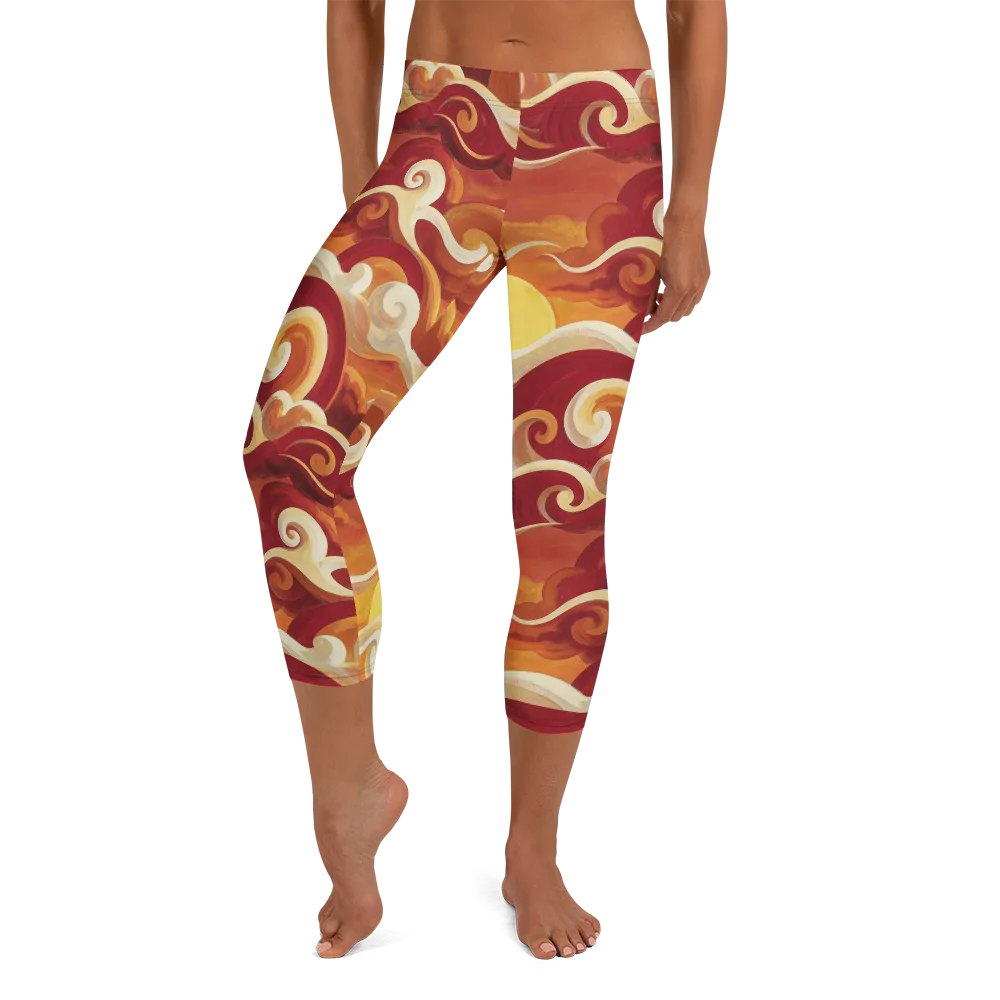 Sunset Undertow on Capri Leggings — Front