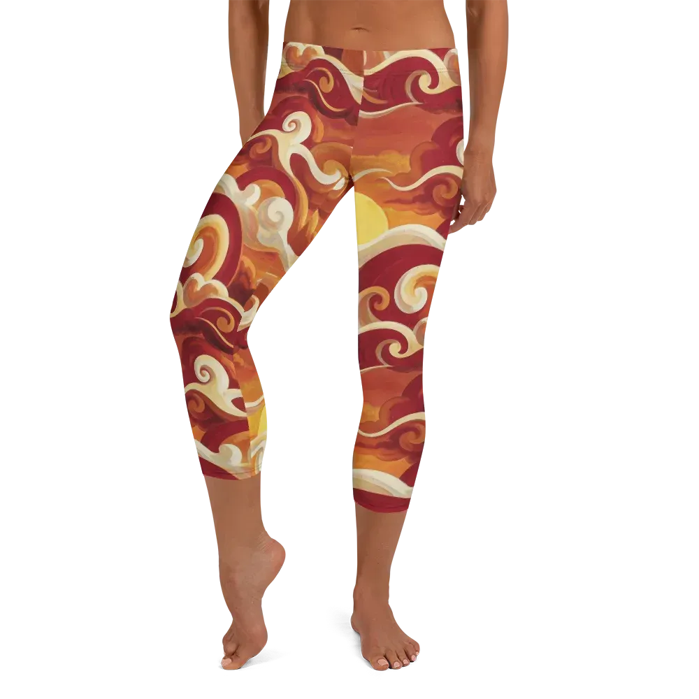 Sunset Undertow on Capri Leggings — Front