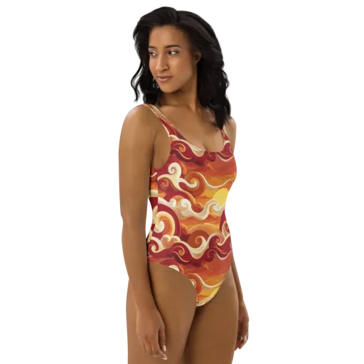 Sunset Undertow on a One-Piece Swimsuit