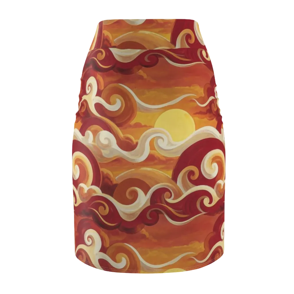 Sunset Undertow on Pencil Skirt — Back