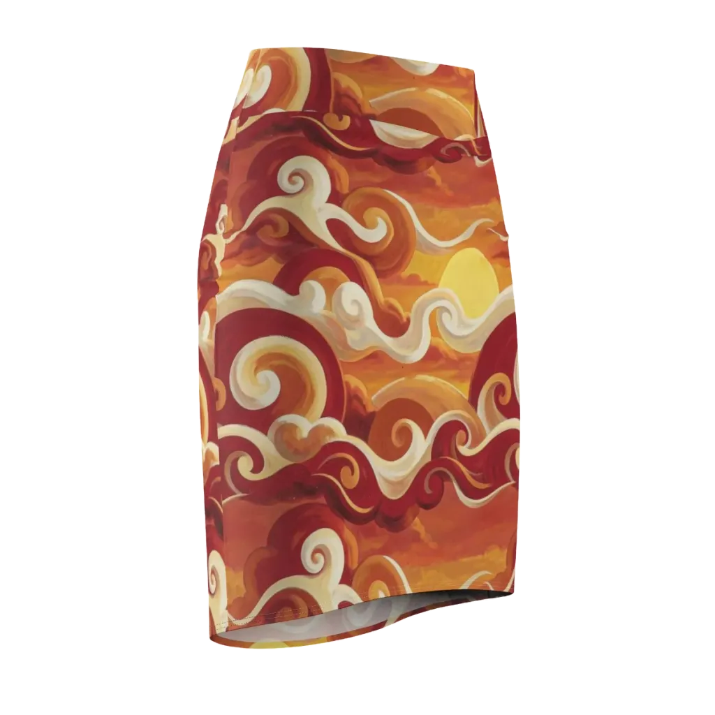 Sunset Undertow on Pencil Skirt — Front Side