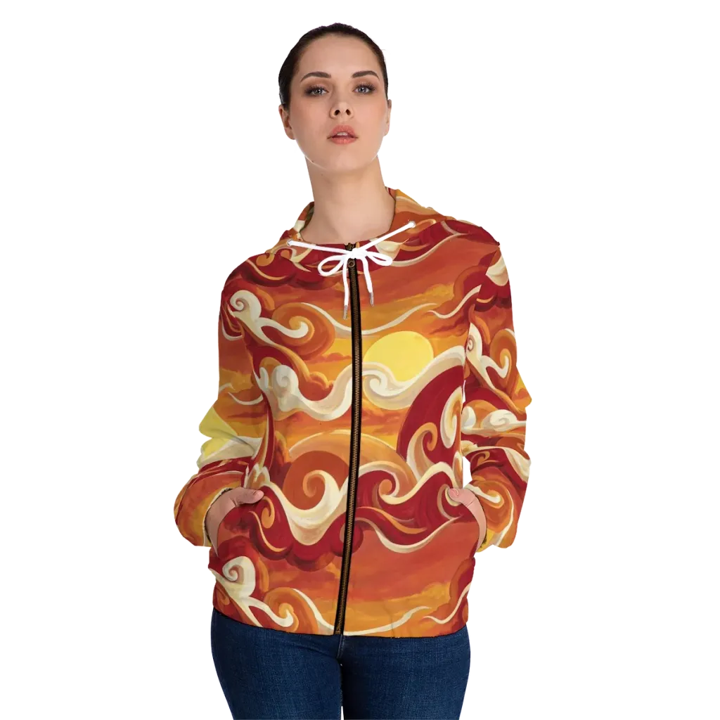 Sunset Undertow on Women's Full-Zip Hoodie — Front On Person