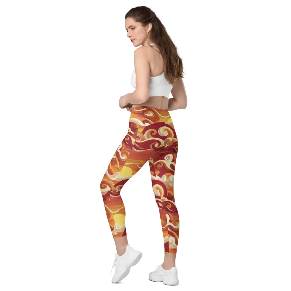 Sunset Undertow on Leggings with Pockets — Left Back