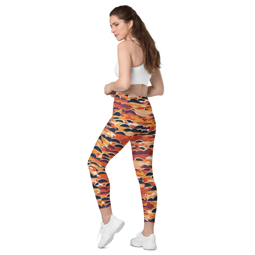 Sunset Wave Sonata on Leggings with Pockets — Left Back