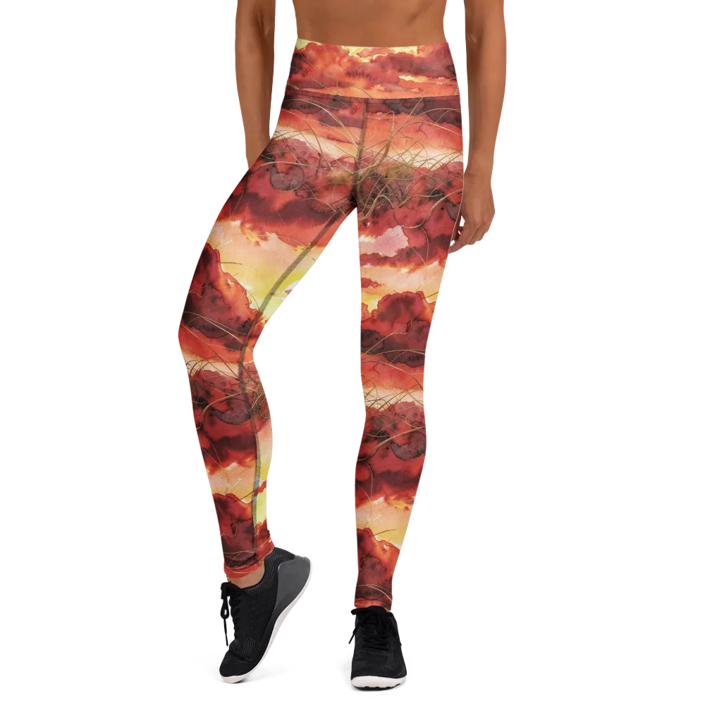 Crimson Sundown on Yoga Leggings — Front