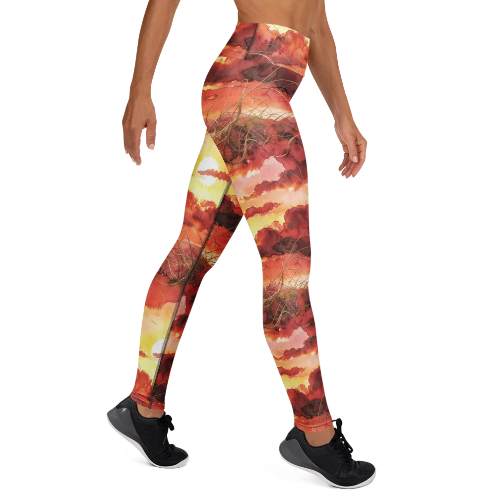 Crimson Sundown on Yoga Leggings — Right