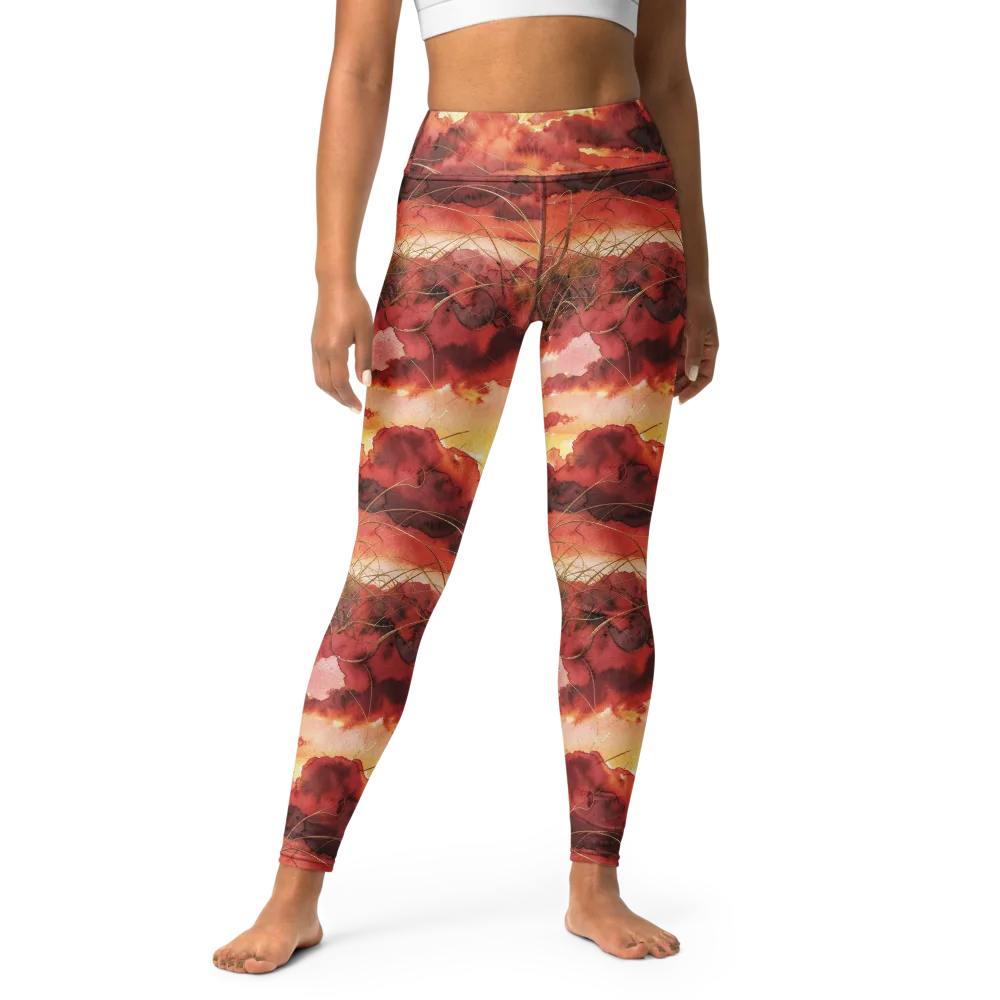 Crimson Sundown on Yoga Leggings — Front