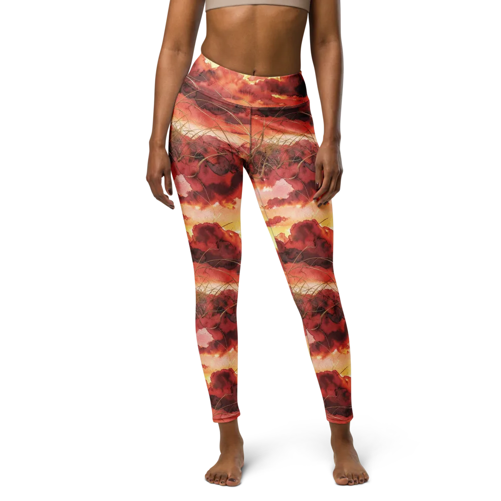 Crimson Sundown on Yoga Leggings — Front