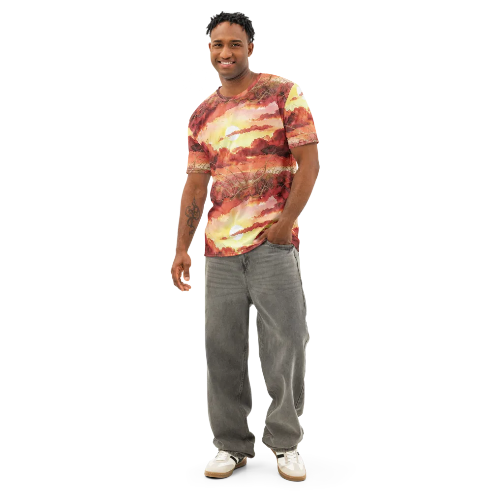 Crimson Sundown on Men's Cotton Crew Neck T-Shirt — Front