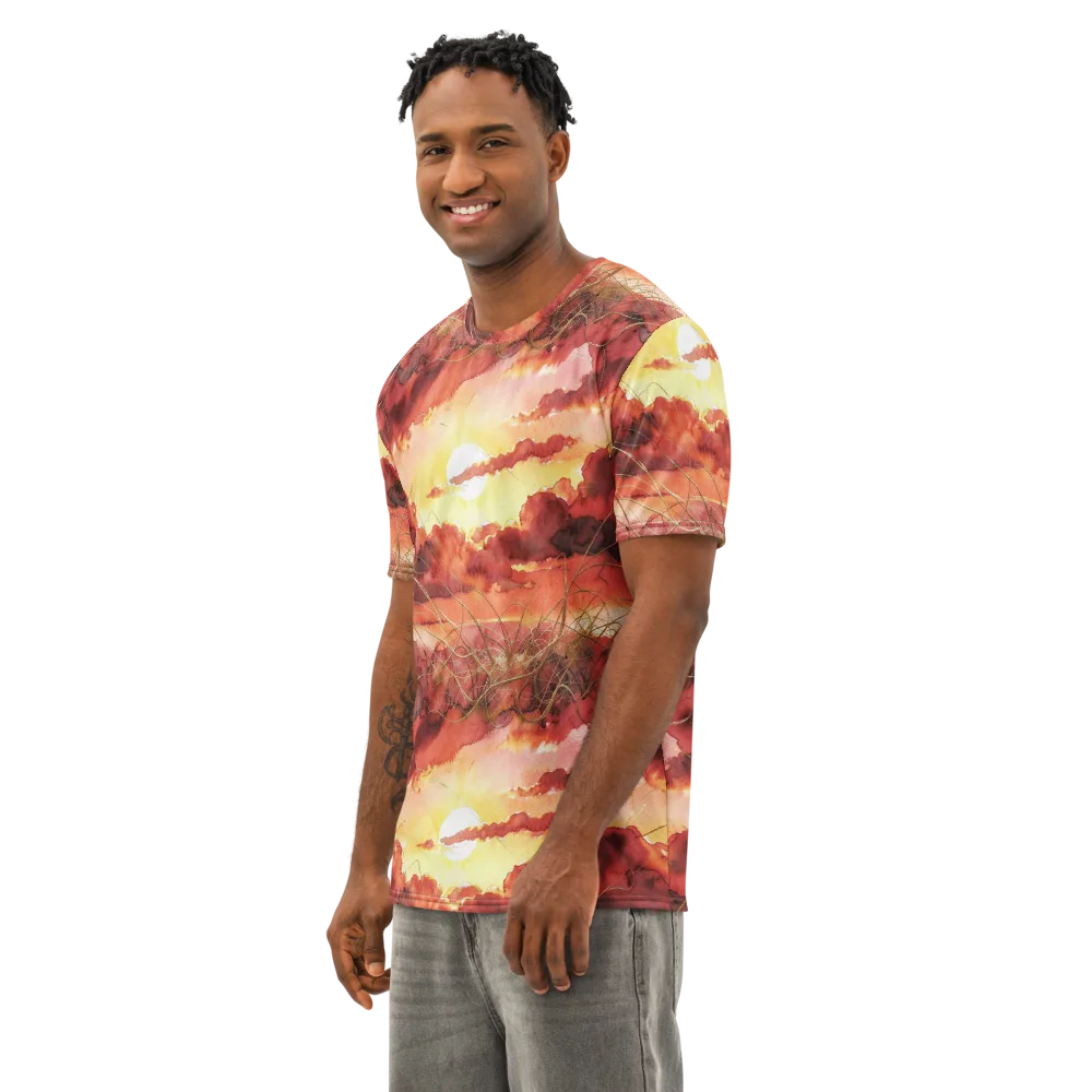 Crimson Sundown on Men's Cotton Crew Neck T-Shirt — Left Front