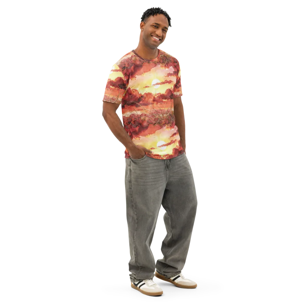 Crimson Sundown on Men's Cotton Crew Neck T-Shirt — Right Front
